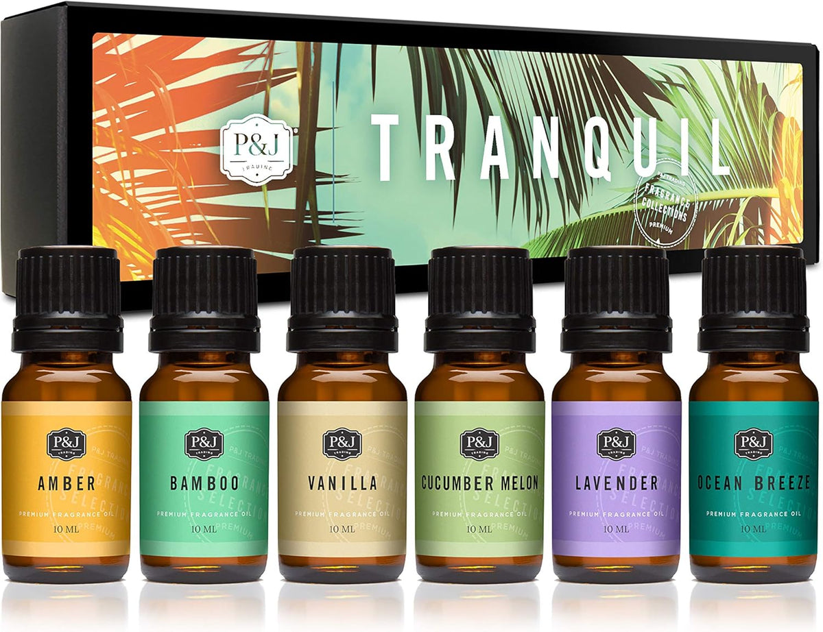 P&J Trading Fragrance Oil Tranquil Set | Vanilla, Cucumber Melon, Lavender, Amber, Bamboo, and