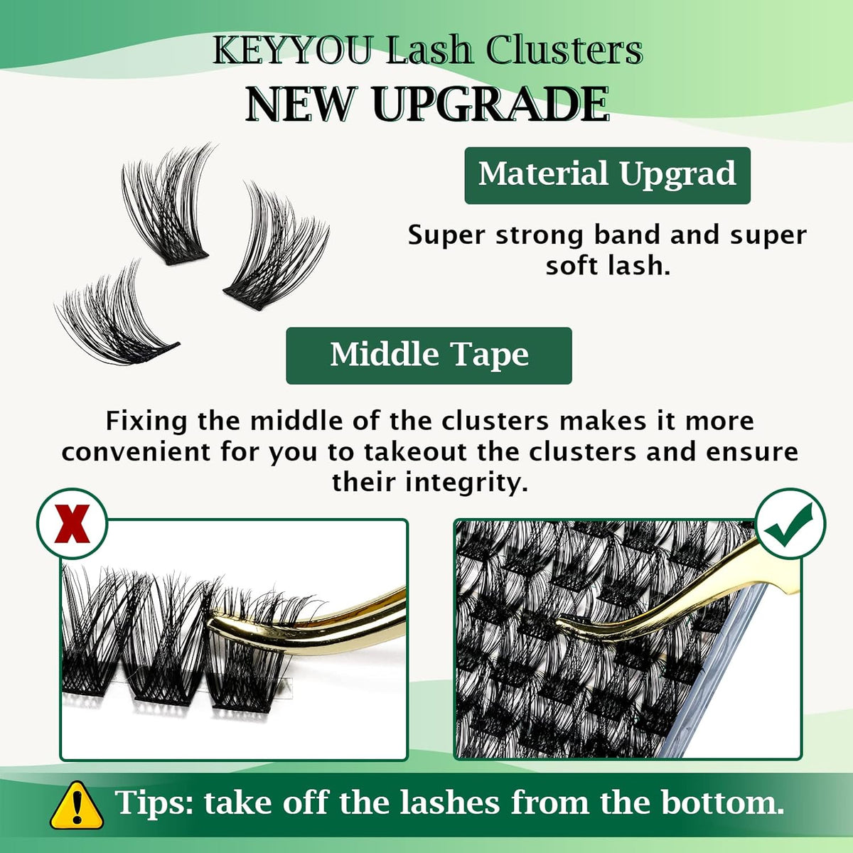 Lash Clusters 96pcs Individual Lashes Y01 D Curl 16mm Cluster Lashes KEYYOU Volume Wispy Lash