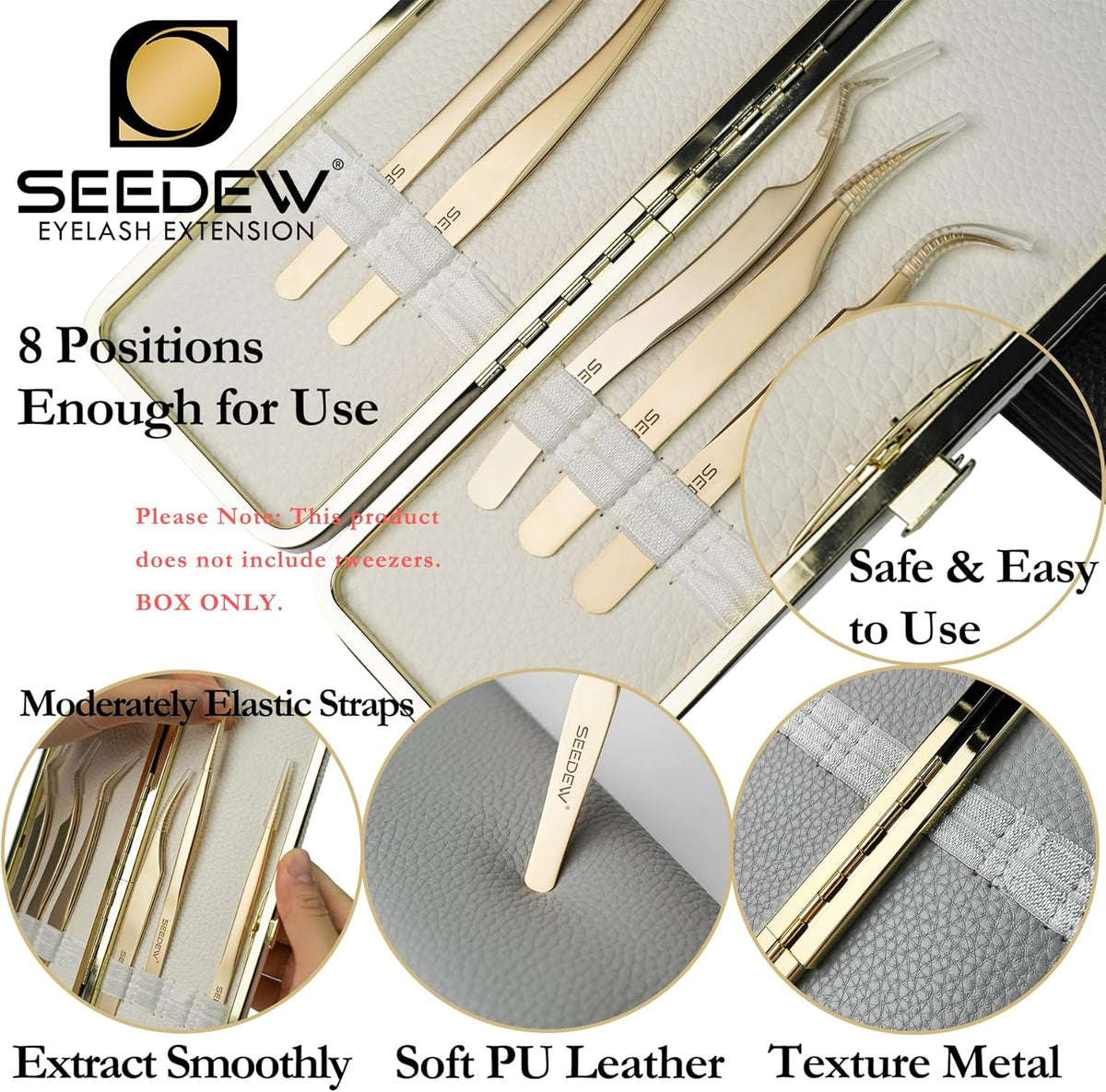 Lash Tweezers Organizer, Eyelash Extension Tweezers Bag, Soft PU Leather 8 Positions Rounded