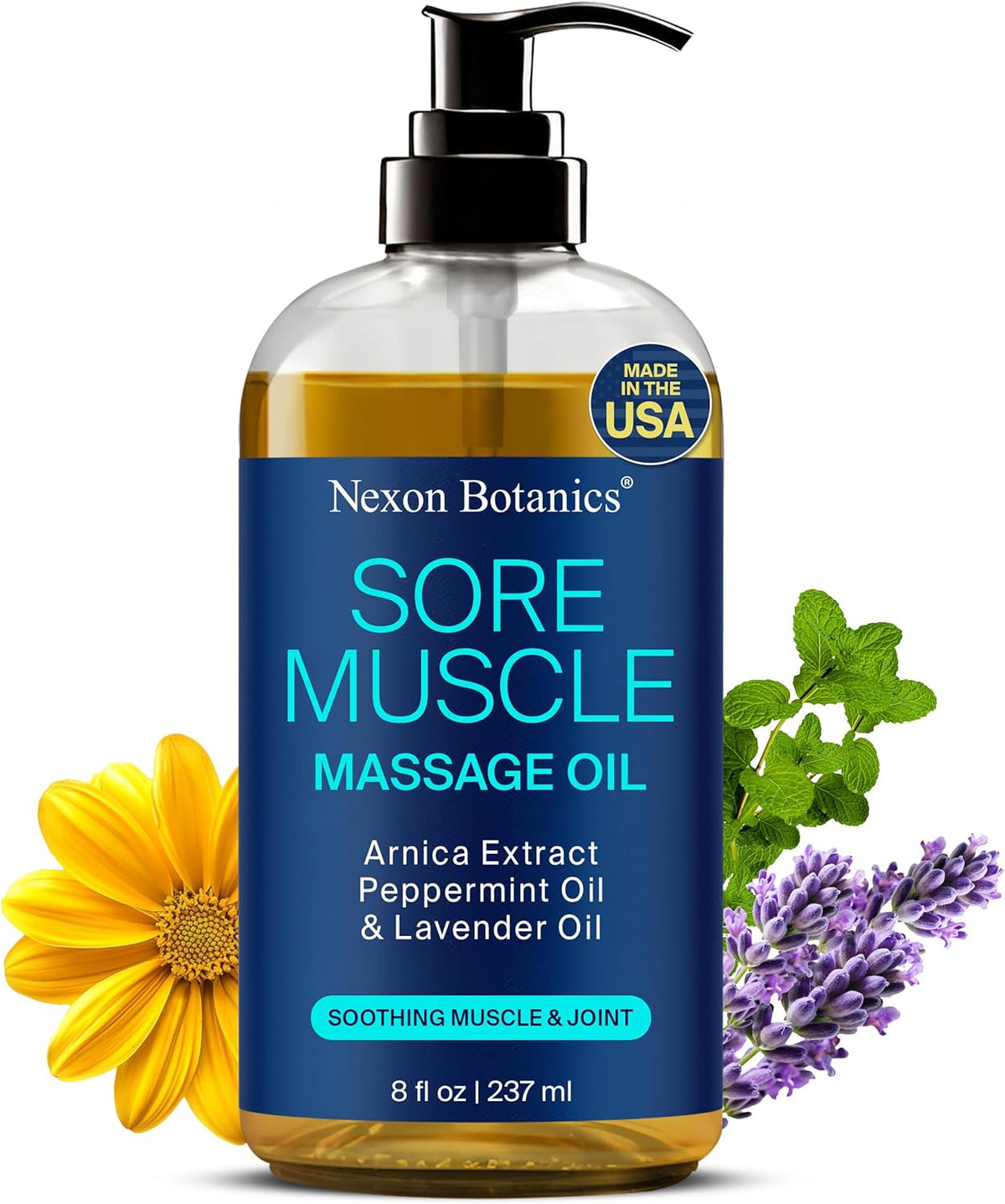 Sore Muscle Massage Oil for Massage Therapy 8 fl oz - Refreshing and Relaxing - Natural Oils with