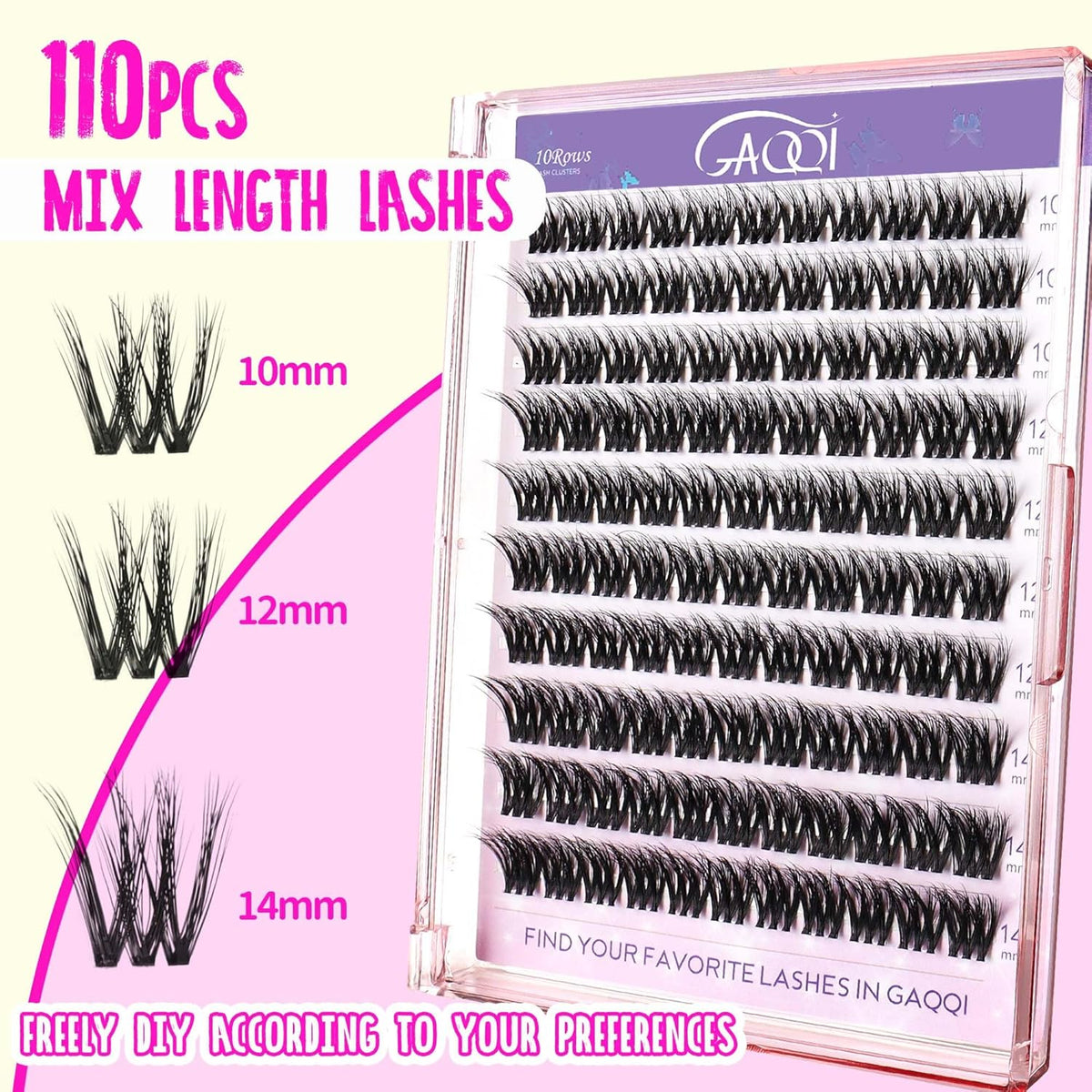 GAQQI Lash Clusters Kit, DIY Lash Extensions Kit 10-14mm Cluster Lashes, Wispy Eyelash Clusters
