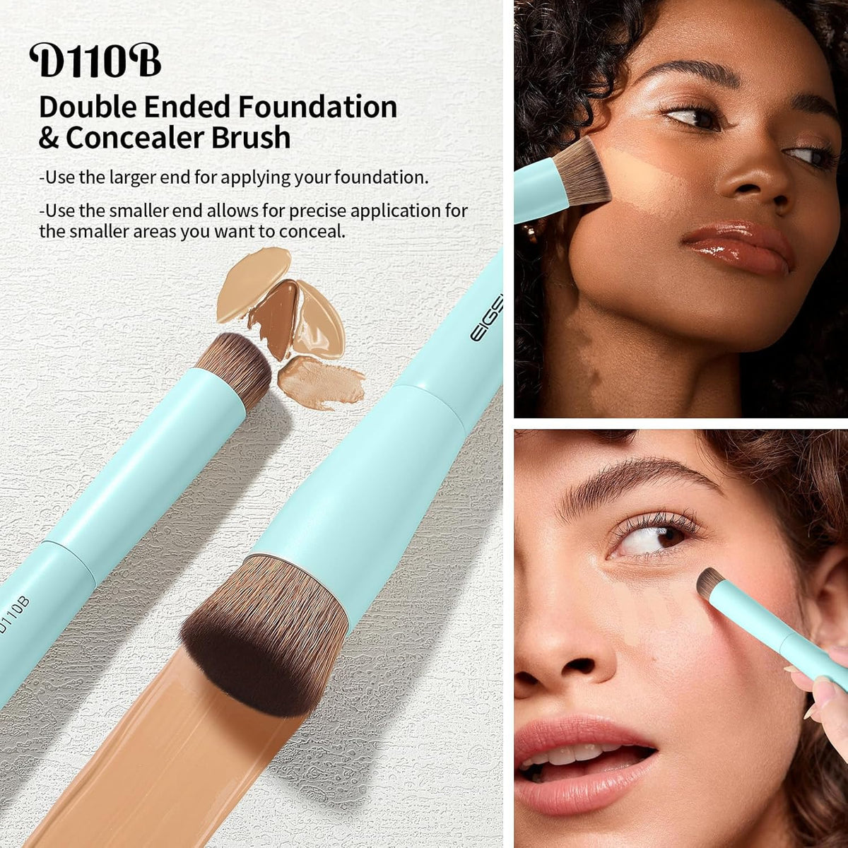 EIGSHOW Makeup Brush Set, 3Pcs Dual Ended Face Makeup Brushes for Foundation Powder Contour