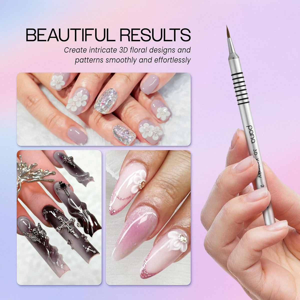 PANA 3D Kolinsky Acrylic Nail Art Sculpture Brush with Silver Metal Non-Slip Grip Handle for