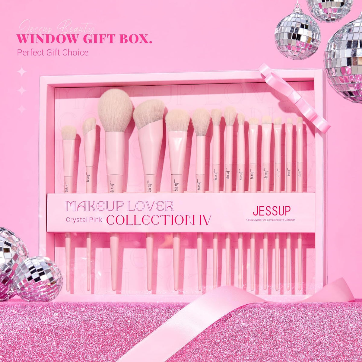 Jessup Pink Makeup Brushes Set 14Pcs Make up Brushes Premium Vegan Foundation Concealer Blush