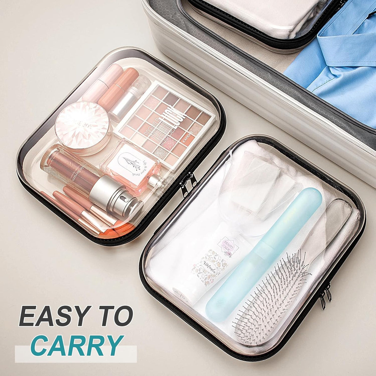 Sanwuta 6 Pcs Clear Hard Zipper Case Pencil Pouches Hard Plastic Zipper Pouches Makeup Bag