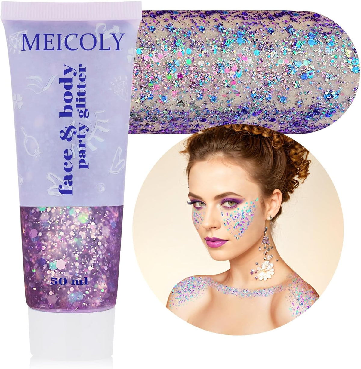 MEICOLY Chameleon Purple Face Body Glitter,Mardi Gras Outfit for Women,Mardi Gras