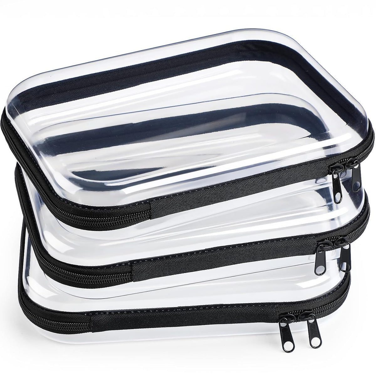 Hoolerry 3 Pcs Clear Hard Zipper Case Plastic Pouch Transparent Hard Case Clear Makeup Bag Portable
