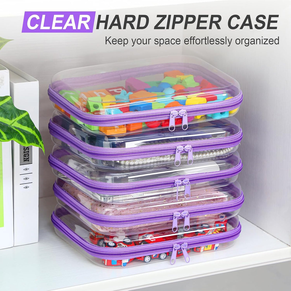 Sanwuta 6 Pcs Clear Hard Zipper Case Pencil Pouches Hard Plastic Zipper Pouches Makeup Bag