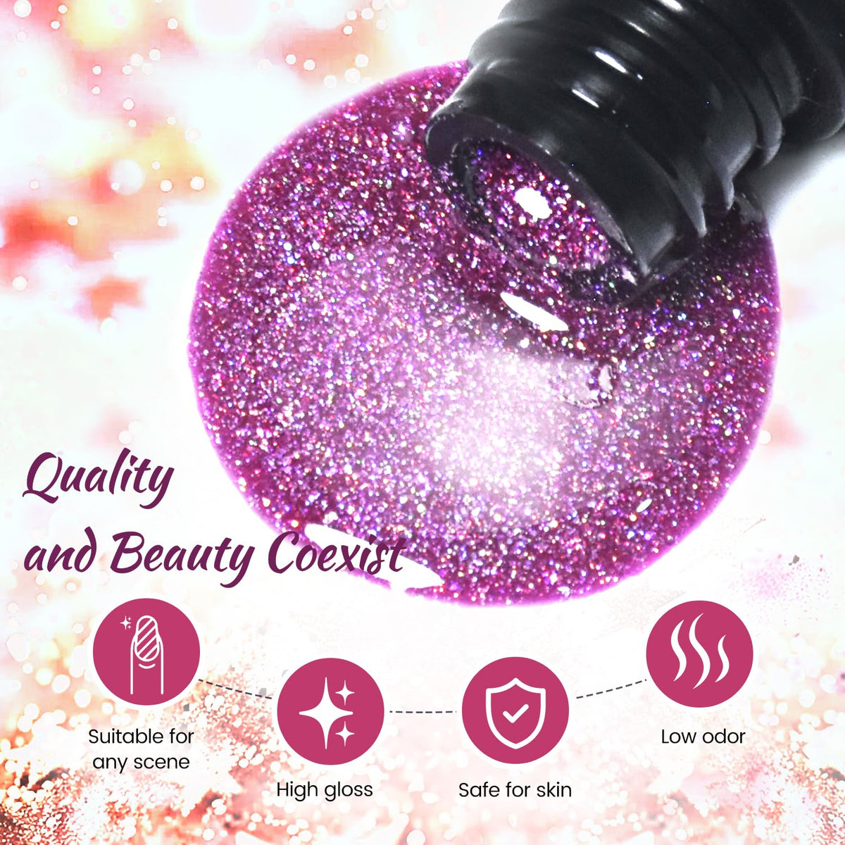JODSONE 23 Bottles of Glitter Colorful and Elegant Gel Polish kit with 3 Bottles of Matte and