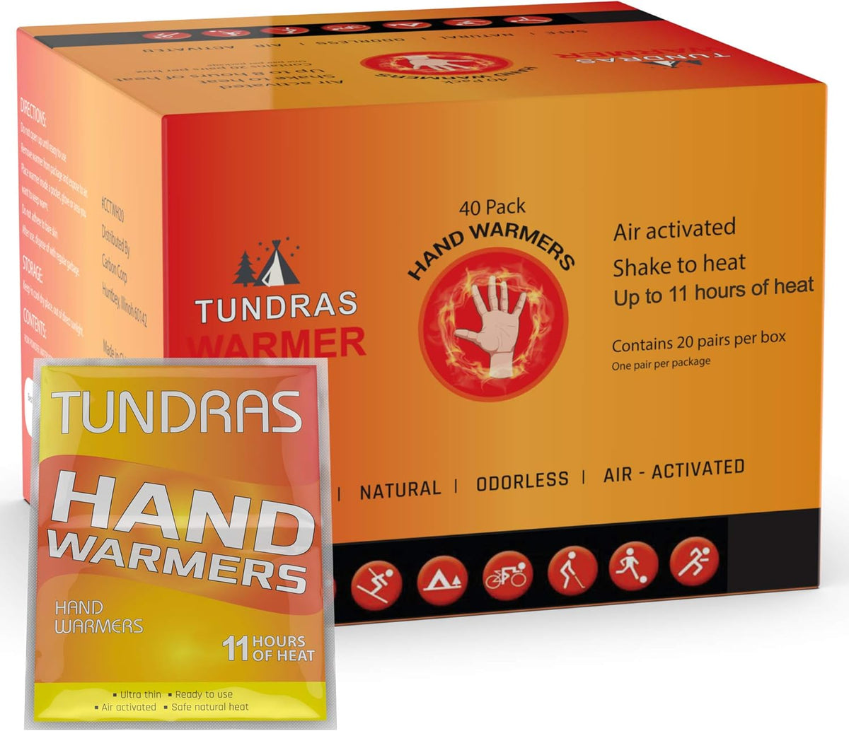 Hot Hand Warmers 11 Hours Long Lasting - 40 Count - Natural Odorless Safe Single Use Air Activated