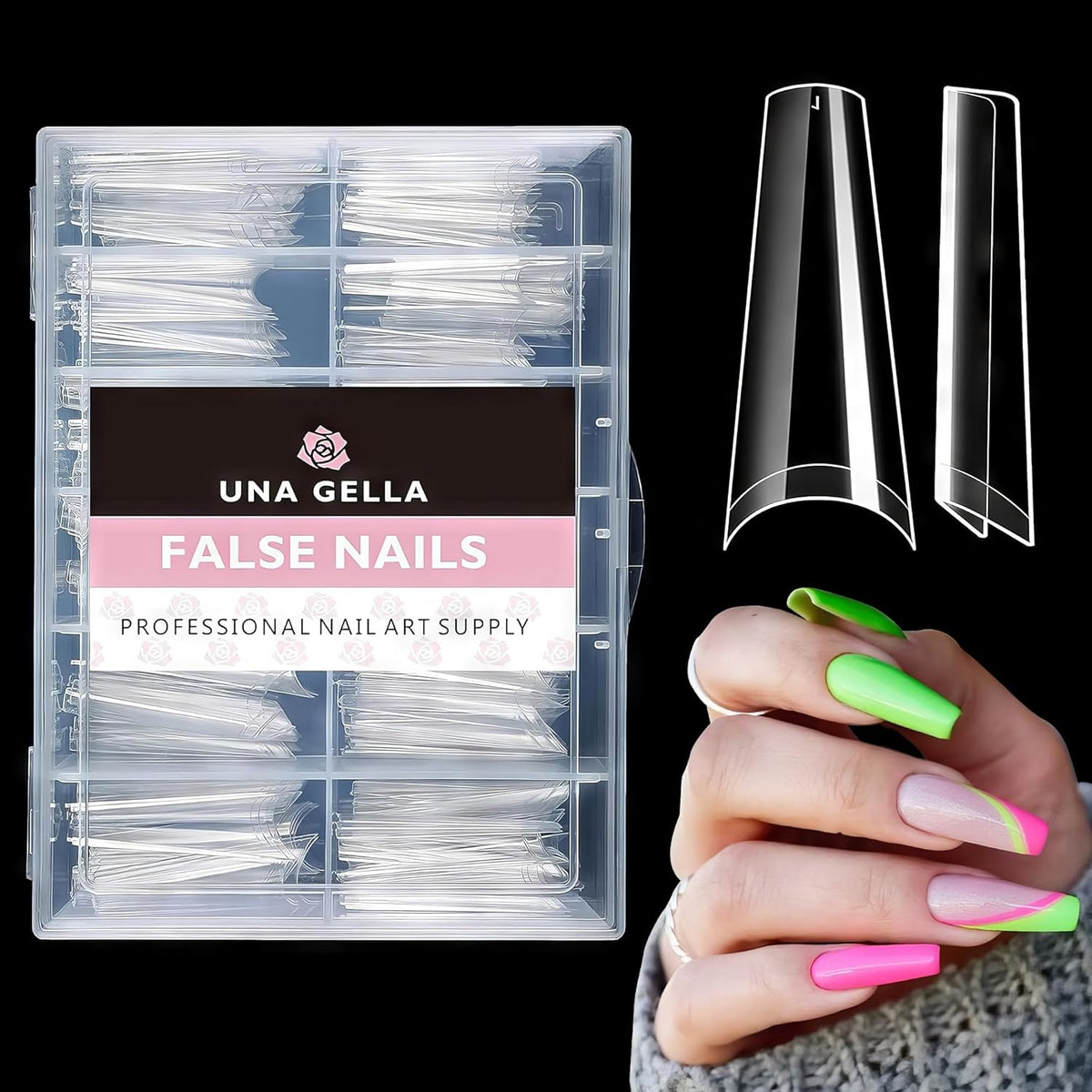 UNA GELLA Gel Nail Tips Coffin - Long Coffin Ballerina Nails Tips Half Cover Ballerina Acrylic Fake