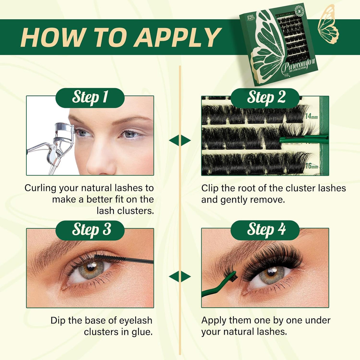 KEYYOU Lash Clusters 120pcs Eyelash Clusters 10-18mix D Curl Cluster Lashes Thick Super Soft Wispy
