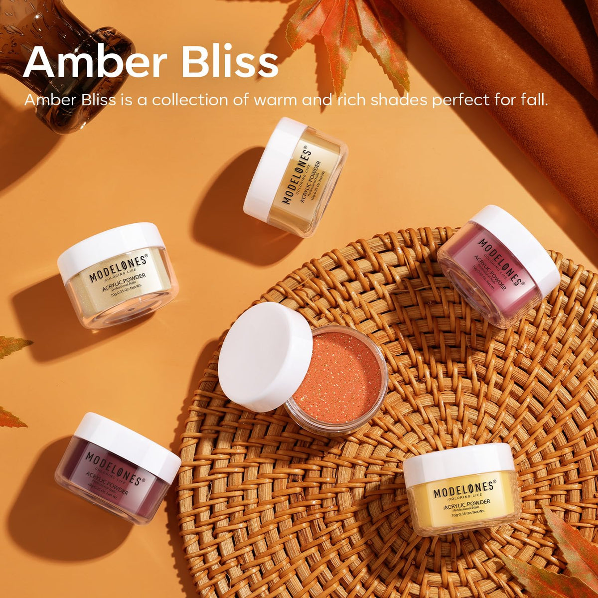 MODELONES 6 Colors Acrylic Powder, Fall Autumn Acrylic Nail Powder Gold Red Yellow Orange Nail
