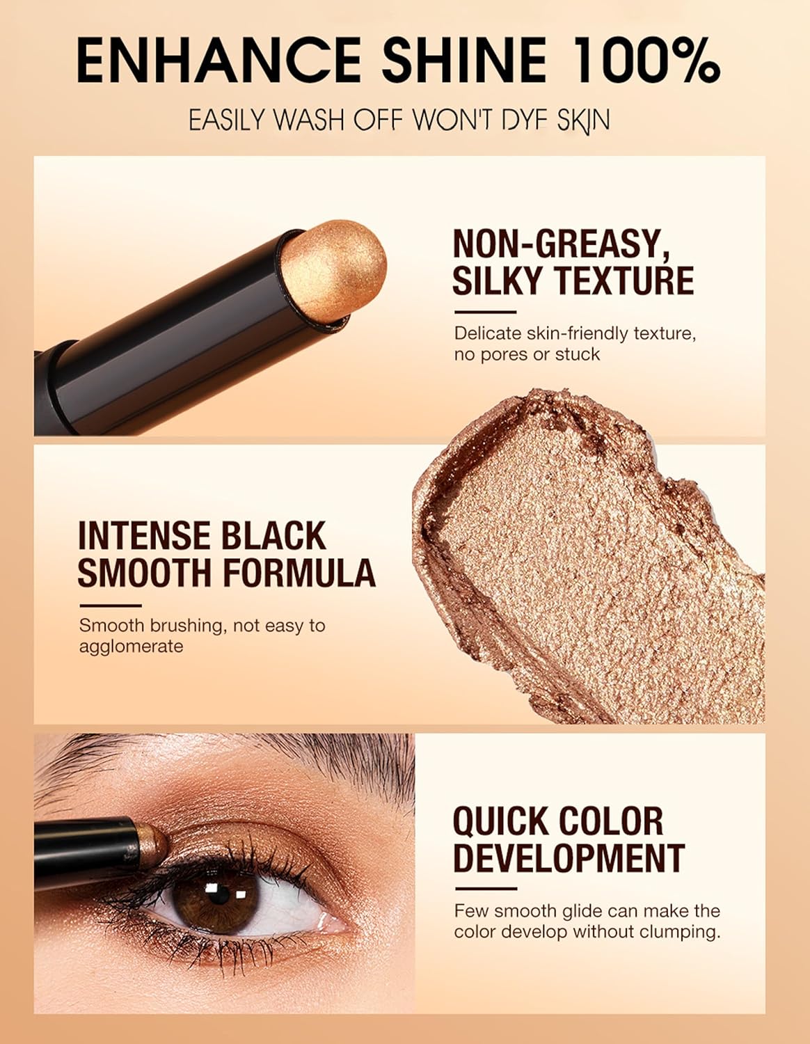 Erinde Shimmer Cream Eyeshadow Stick, Long Lasting Metallic Eye Shadow Sticks, Waterproof Creamy