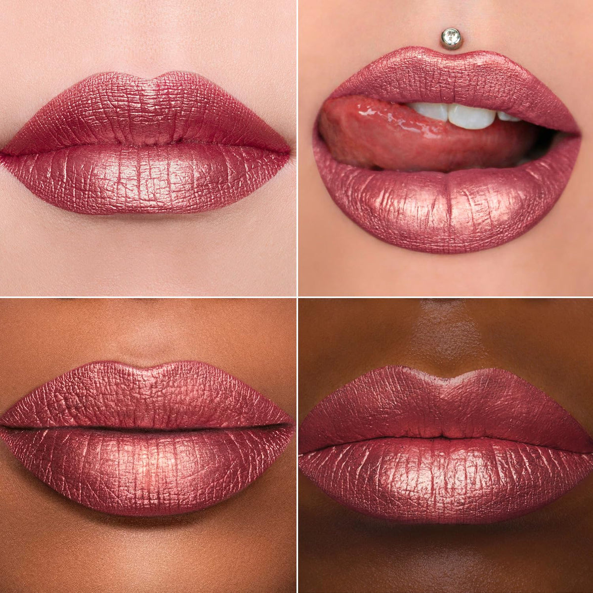 MAKI YIKA 3Pc Metallic Lipstick Long Lasting, Hot Pink Red Brown Glitter Lipsticks, High Shine