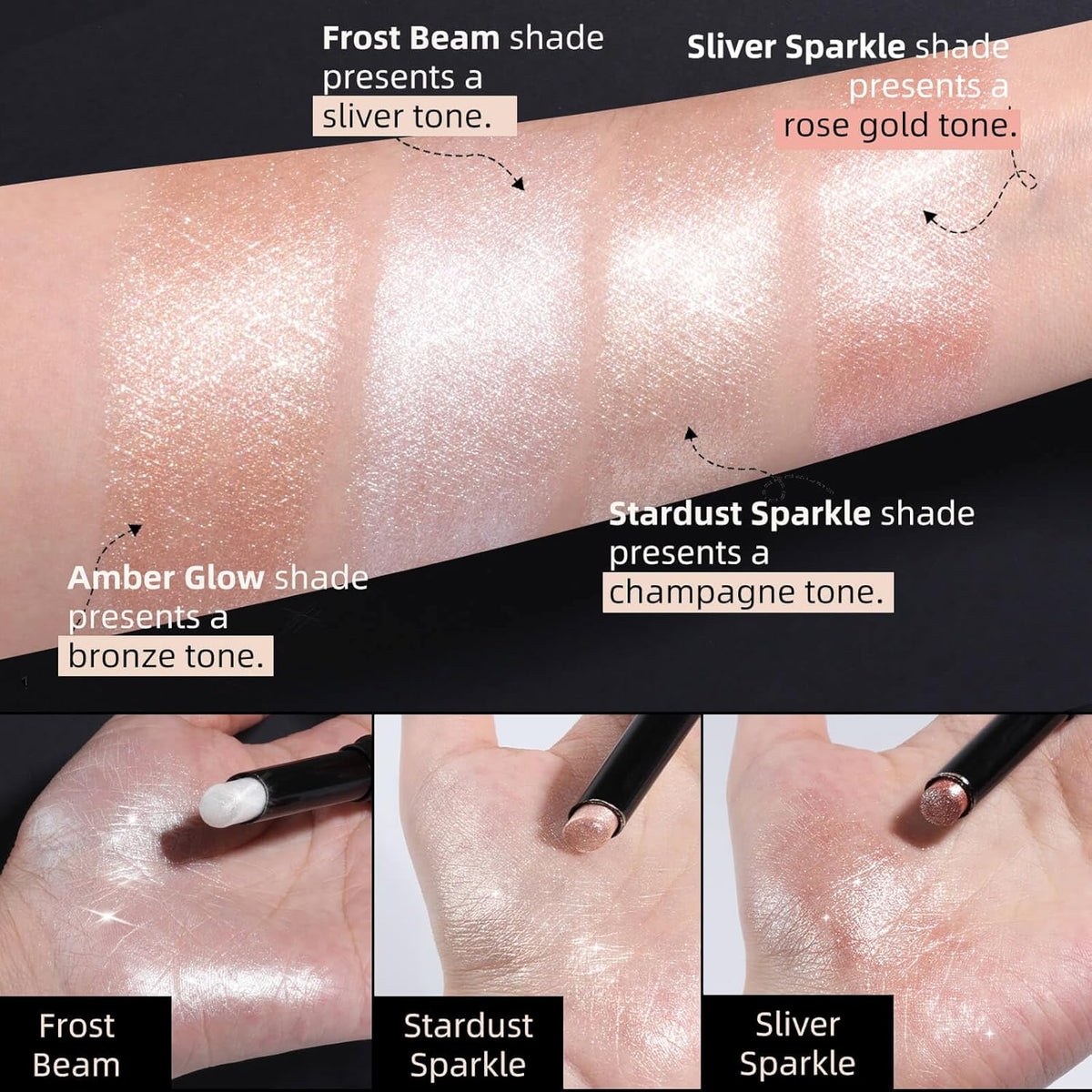 Shimmer Stick for Eyes, Lips, Face and Body Cream Highlight Eyeshadow, Multi-Use Diamond Like