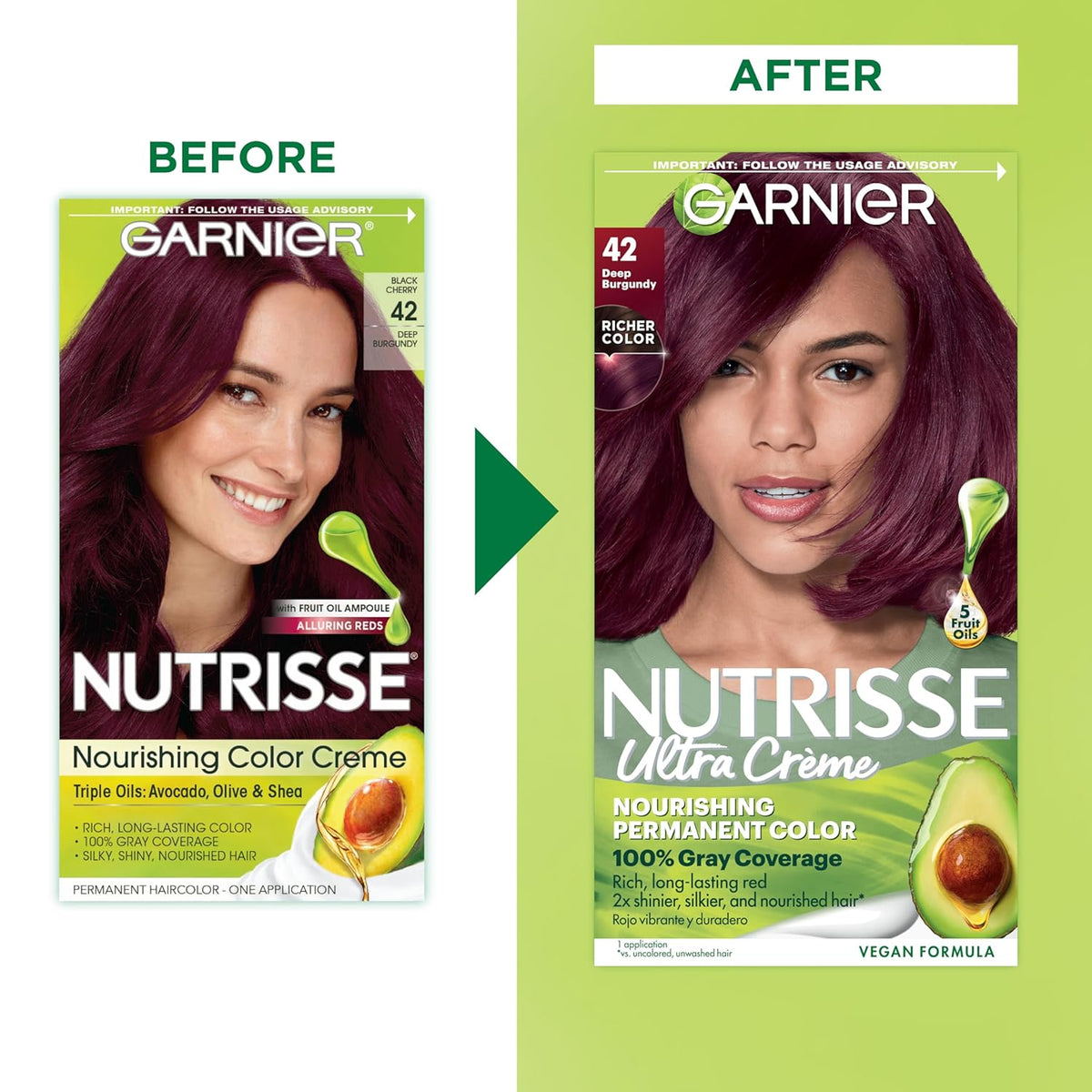 Garnier Hair Color Nutrisse Nourishing Creme, 42 Deep Burgundy (Black Cherry) Red Permanent Hair