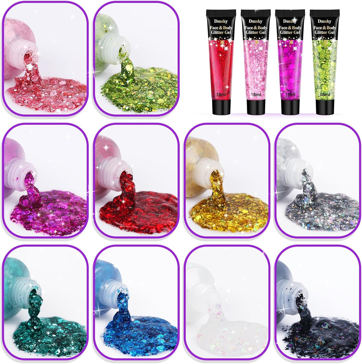 10 Colors Body Glitter,Face Glitter Makeup for Kids Women,Sparkly Chunky Hair Glitter for Eye Lip