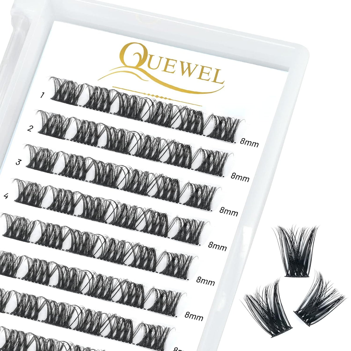 QUEWEL Cluster Lashes 72 Pcs Wide Stem Individual Lashes C/D Curl 8-16mm Length DIY Eyelash