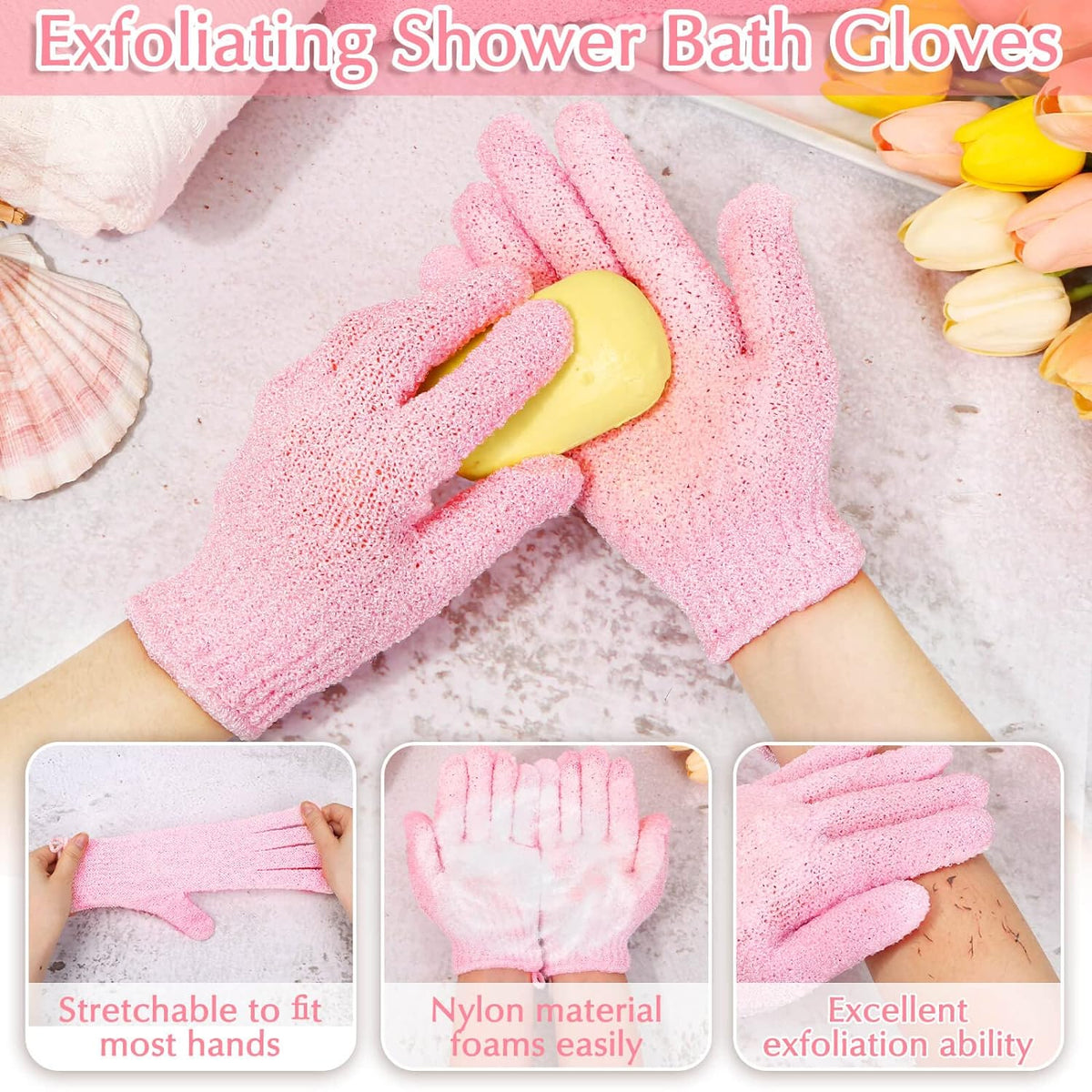 Anezus Exfoliating Shower Bath Gloves Back Scrubber Set for Body, Face, Shower, Bath, Scrub and