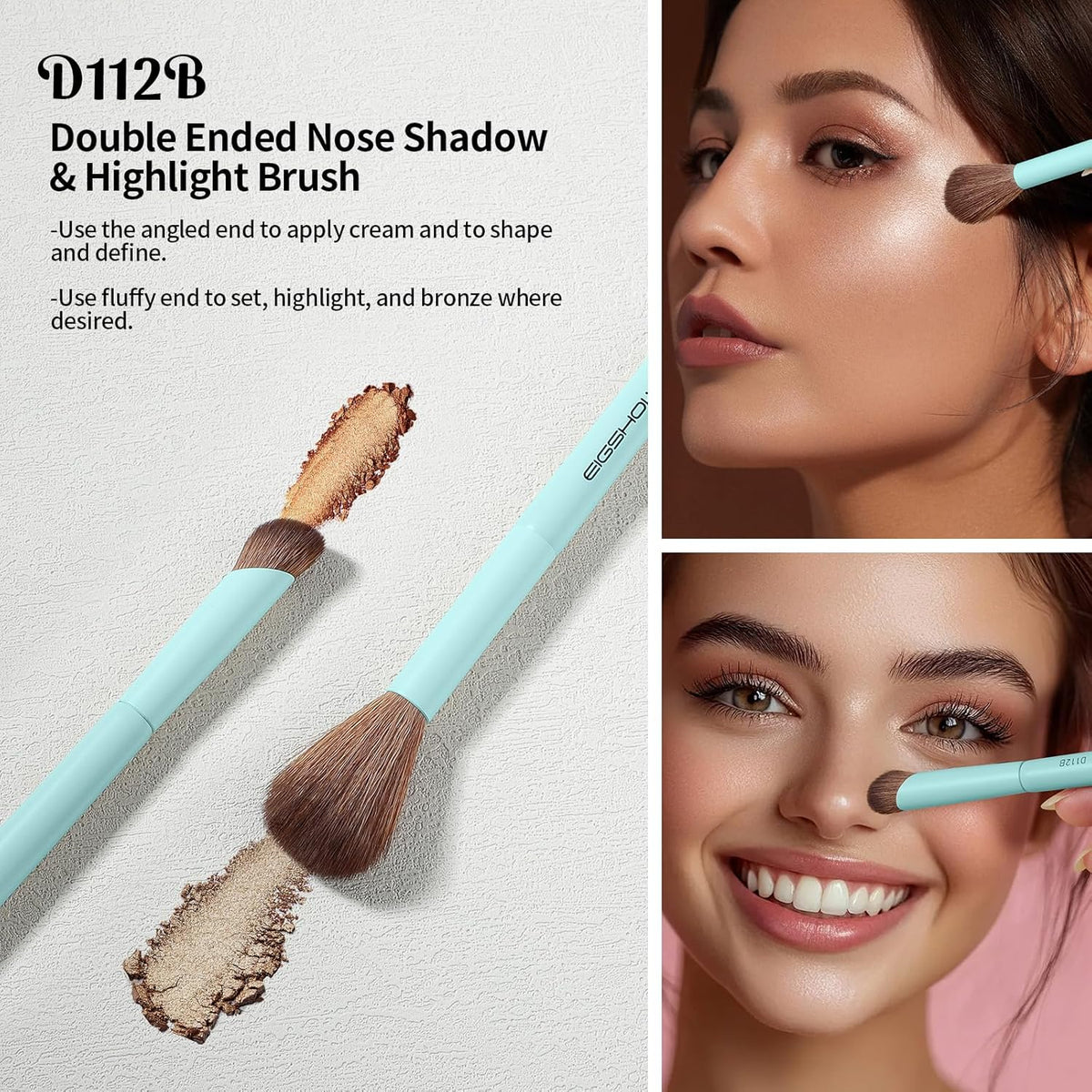 EIGSHOW Makeup Brush Set, 3Pcs Dual Ended Face Makeup Brushes for Foundation Powder Contour