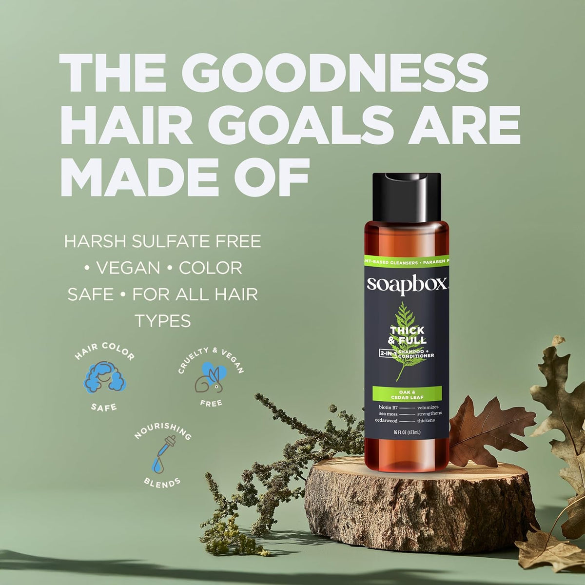 Soapbox Men's Thick and Full 2 in 1 Shampoo and Conditioner Men, Natural Mens Shampoo and