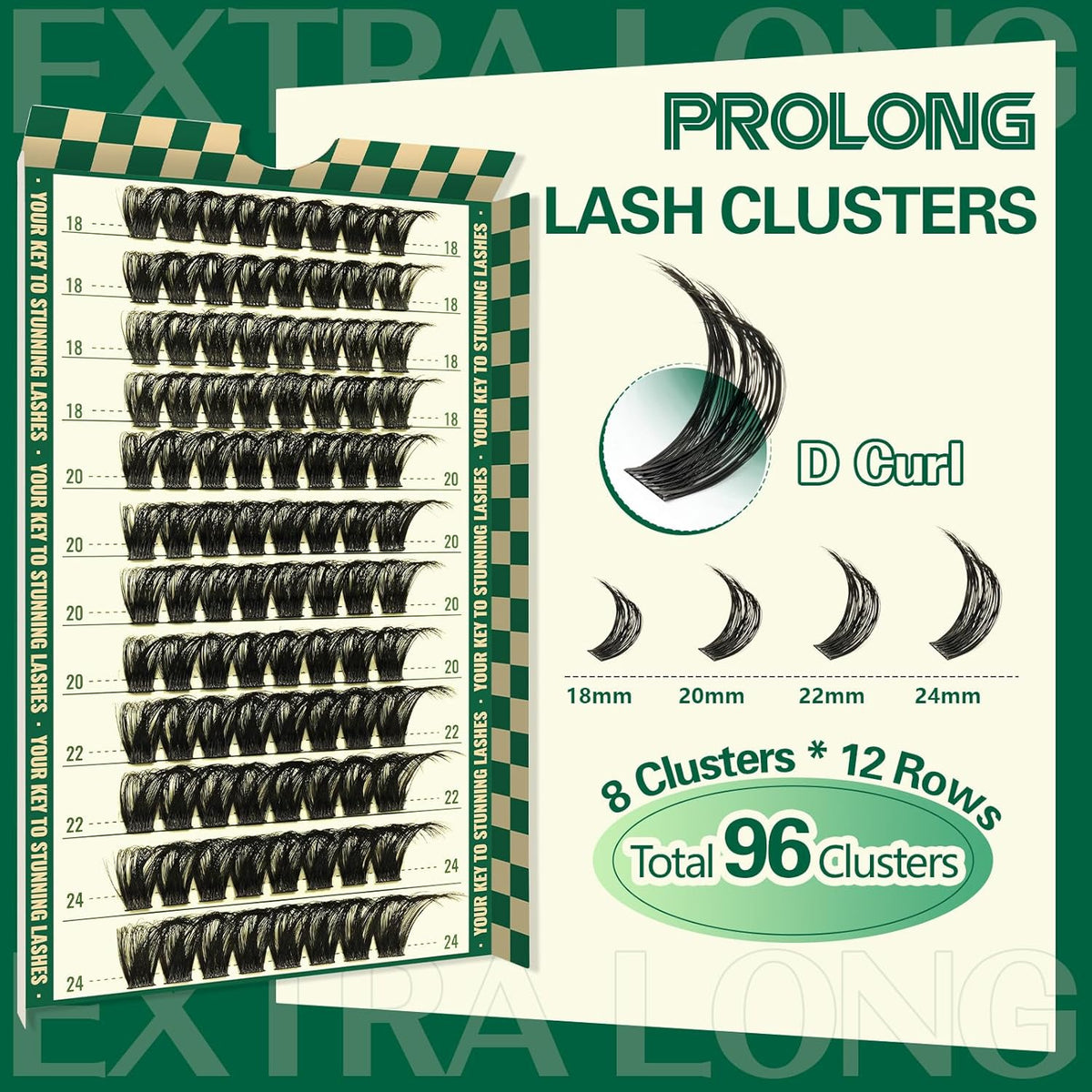 Lash Clusters 96pcs Eyelash Clusters D Curl 18-24MIX Cluster Lashes KEYYOU Volume Wispy Lash
