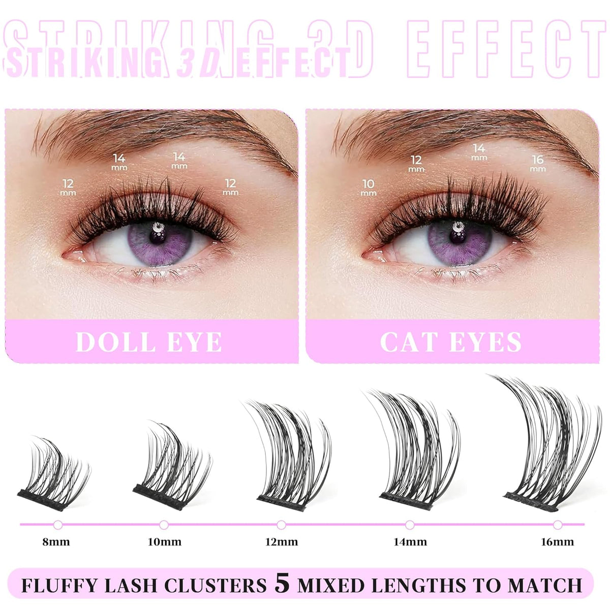 Manga Lash Clusters Eyelash Extensions Wispy Anime Eyelash Clusters Lash Extension 60pcs 8-16MM D