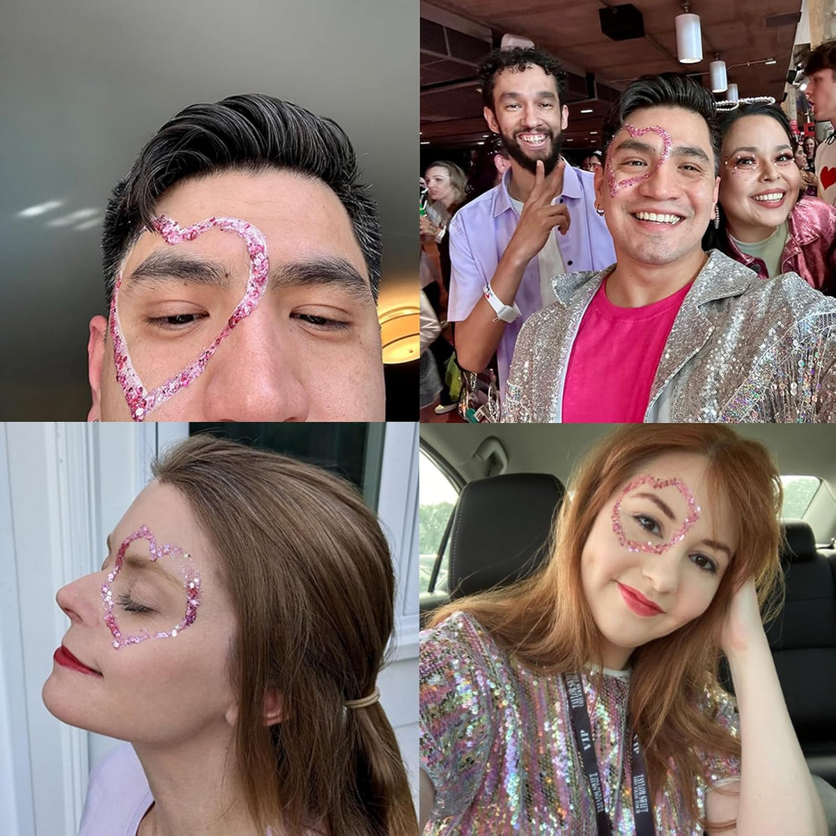 MEICOLY Pink Face Glitter,Pink Body Glitter,Sparkly Hair Glitter,Singer Concerts Lover Heart Chunky