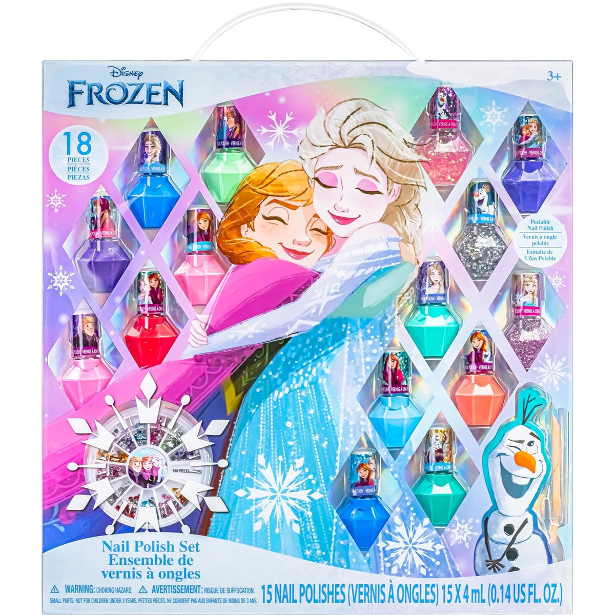 Townley Girl Disney Frozen Non-Toxic Peel-Off Nail Polish Set with Shimmery and Opaque Colors with