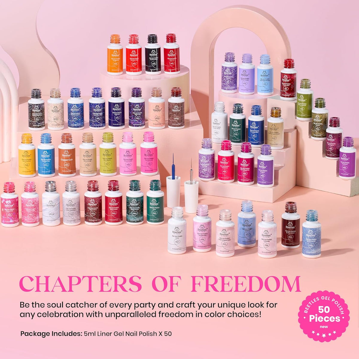 Beetles 50 Colors Gel Liner Nail Polish Set French Tip Nail Art Polish Glitter Brown Purple Blue