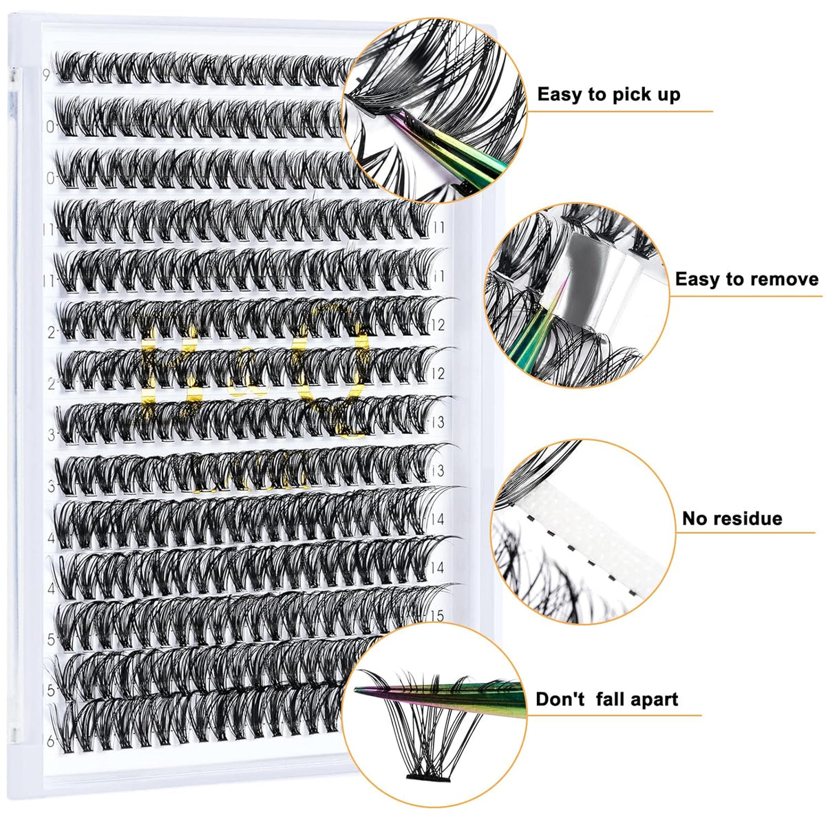 B&Qaugen False Eyelash, 280 Clusters Individual Lashes, 50D, Vegan, Cruelty Free