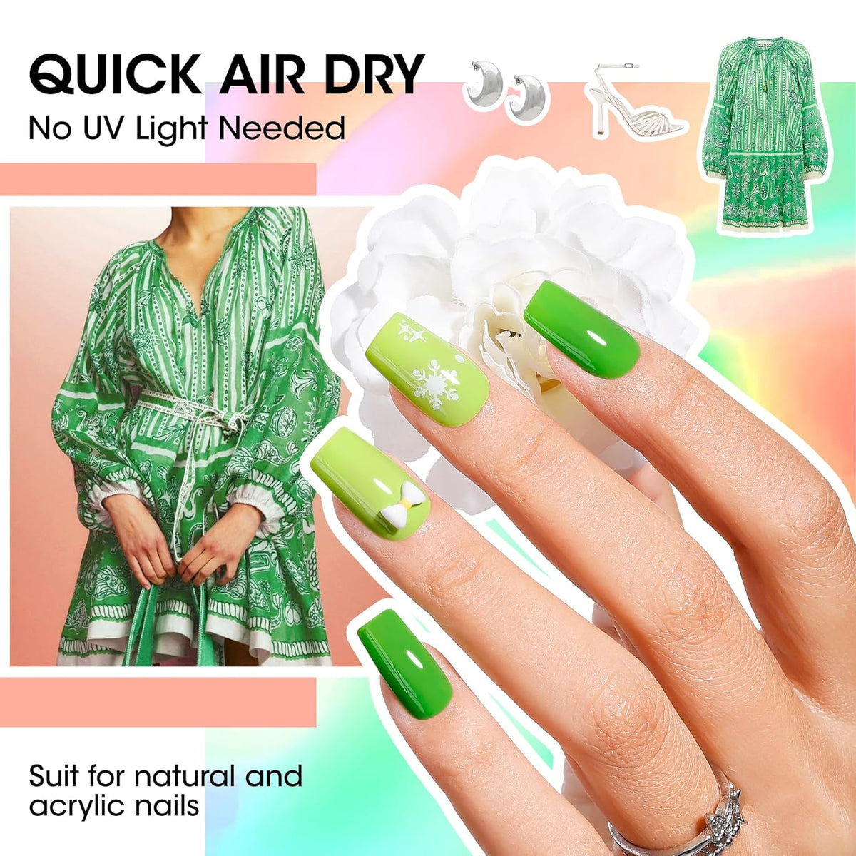 GELLEN Bright Neon Nail Polish Set, Quick Air Dry Regular Nail Polish Vibrant Rainbow 12 Colors Set