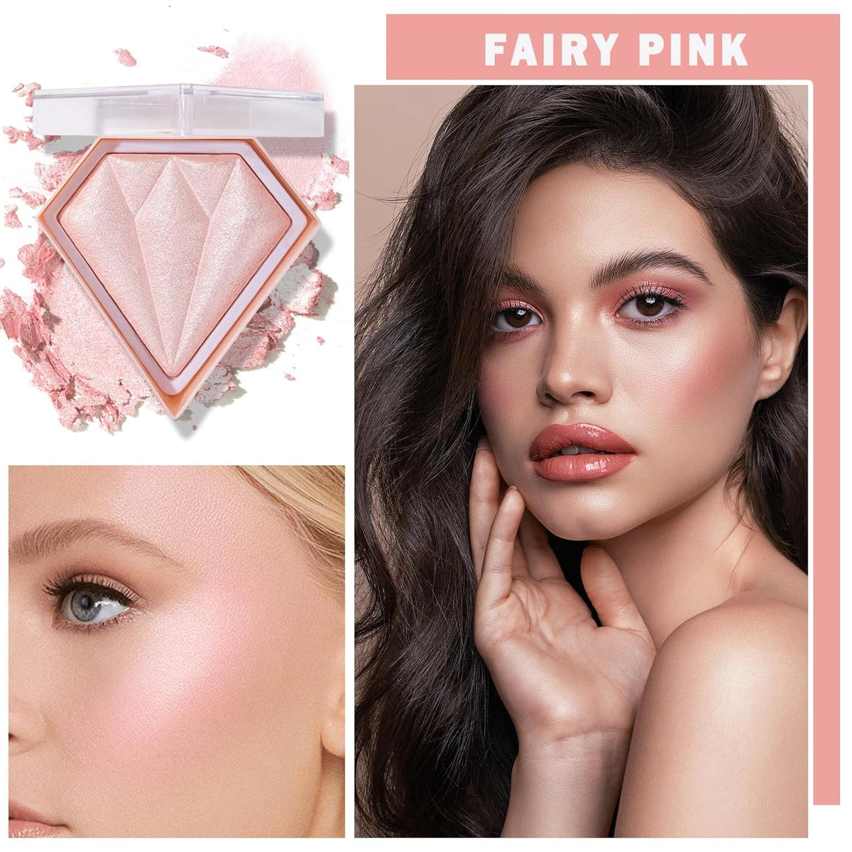 Face Pink Blush Highlighter Makeup Palette Shimmer Contour Waterproof Long-Lasting, Brightens Face