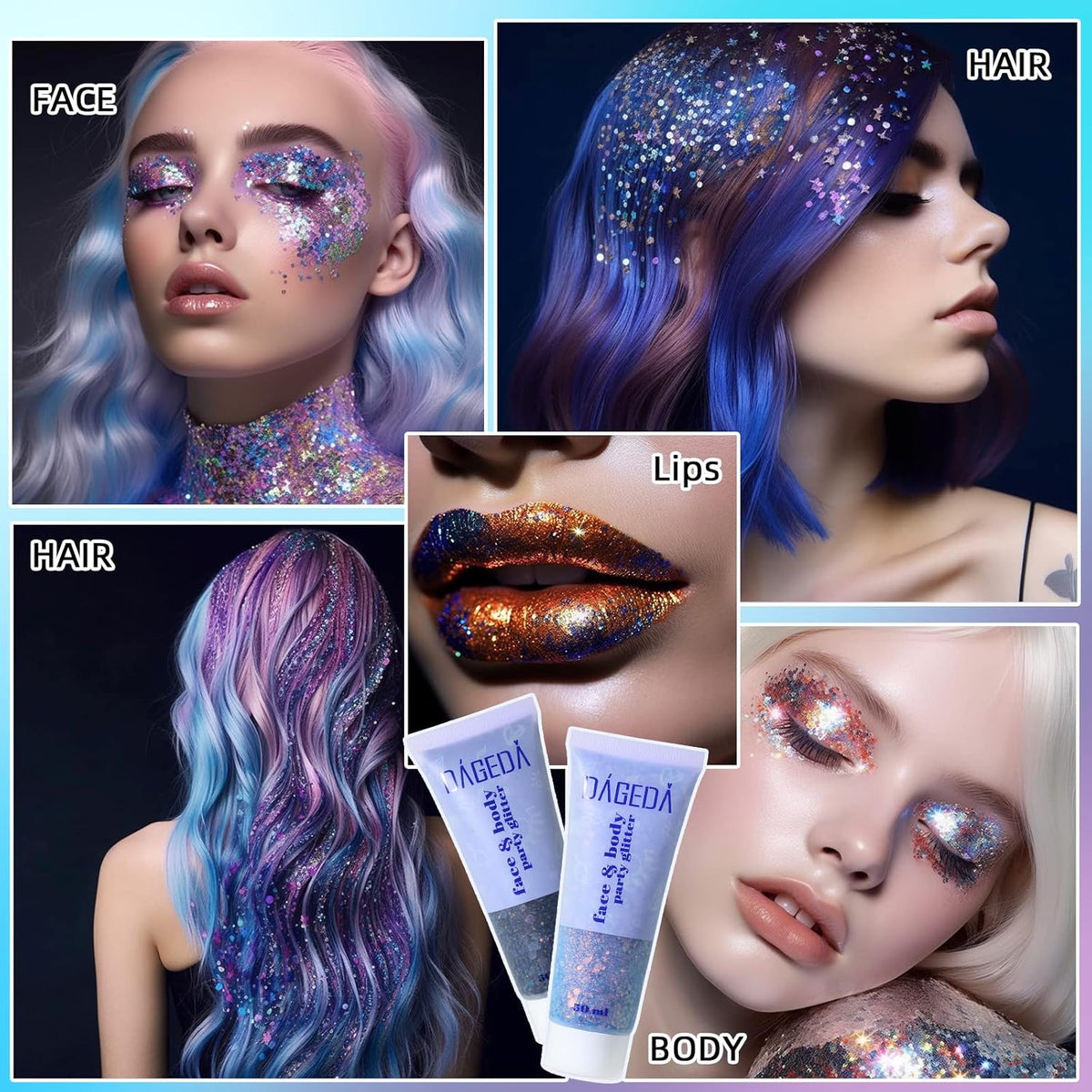 DAGEDA Body Glitter Gel, Face Glitters Body Gel Sequins Shimmer Liquid Eyeshadow, Chunky Glitter