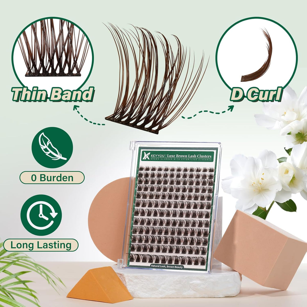 KEYYOU Brown Lash Clusters 144pcs Eyelash Clusters 8-18MIX D Curl Cluster Lashes Soft Wispy Lash