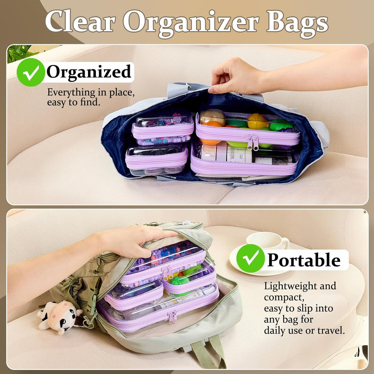 4 pcs Clear Zipper Pouches,Hard Shell Zipper Case, Toiletry Bag for Travel, CLear Diaper Bag