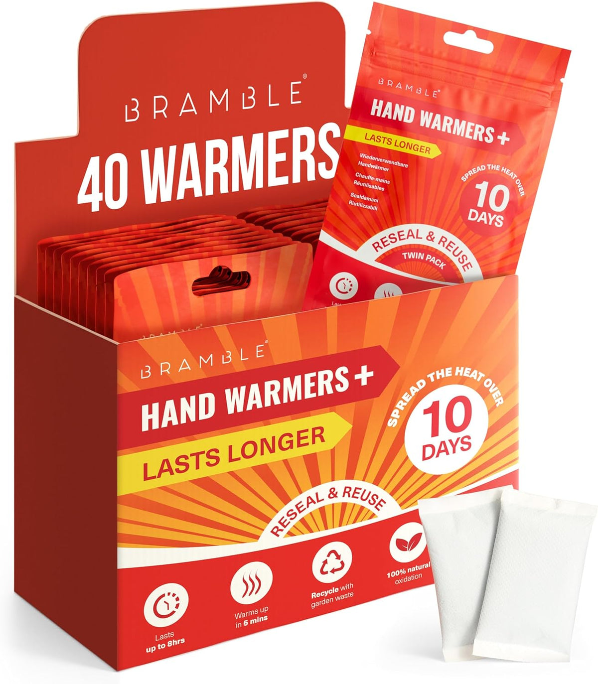Bramble Hand Warmers Disposable Value Pack (2 Warmers per Pack) Pocket Warmers for Hiking, Outdoor