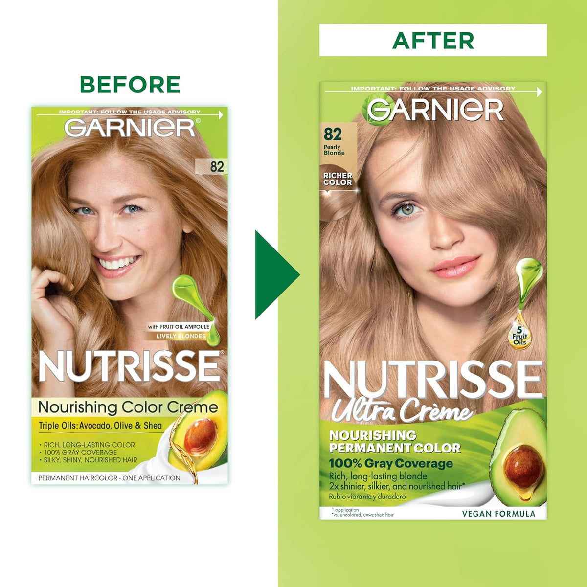 Garnier Hair Color Nutrisse Nourishing Creme, 82 Pearly Blonde (Biscotti) Permanent Hair Dye, 2