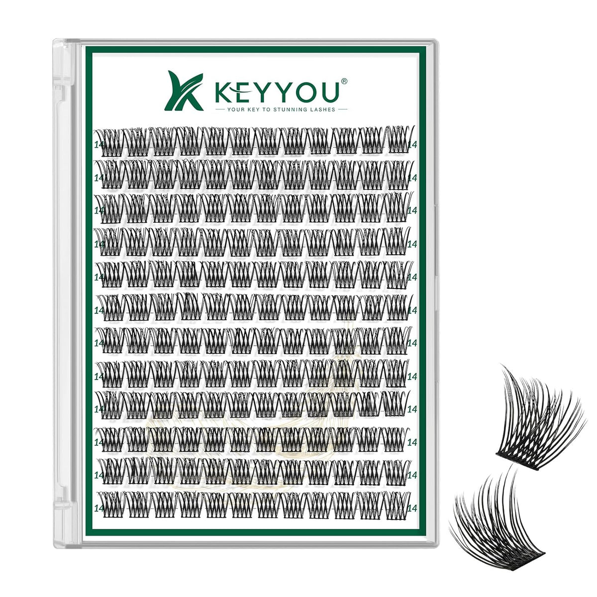 Lash Clusters 144pcs Individual Lashes D Curl 14mm Eyelash Clusters KEYYOU Air Touch Cluster Lashes
