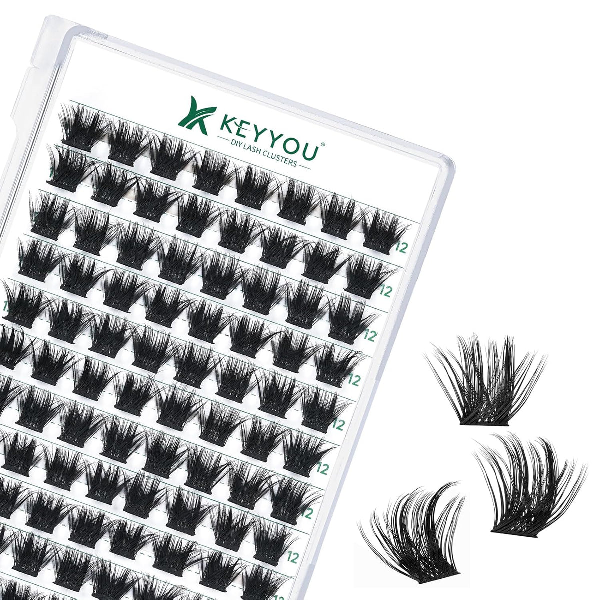Lash Clusters 96pcs Individual Lashes Y22 D Curl 12mm Eyelash Clusters KEYYOU Volume Wispy Lash