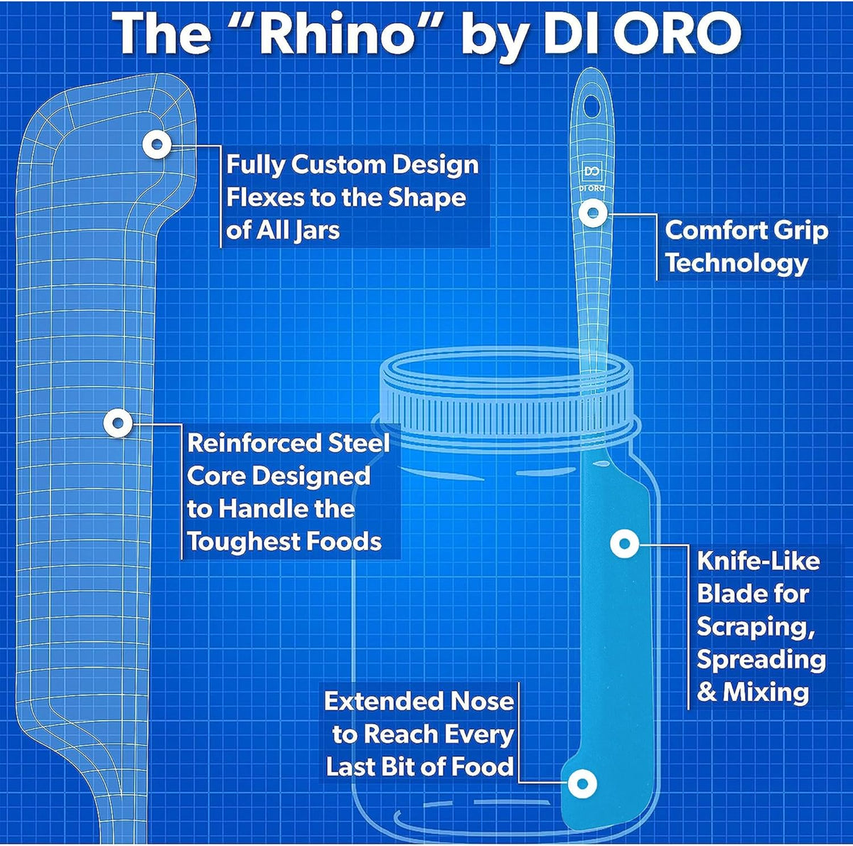 DI ORO Silicone Jar Spatulas for Scraping - Rubber Spatulas Silicone Heat Resistant - Kitchen