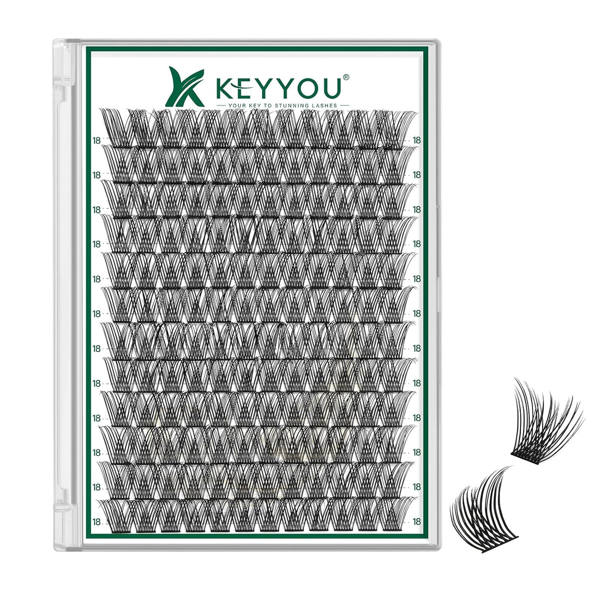 KEYYOU Lash Clusters 144pcs Individual D Curl 18mm Air Touch Cluster Lashes Super Lightweight Soft