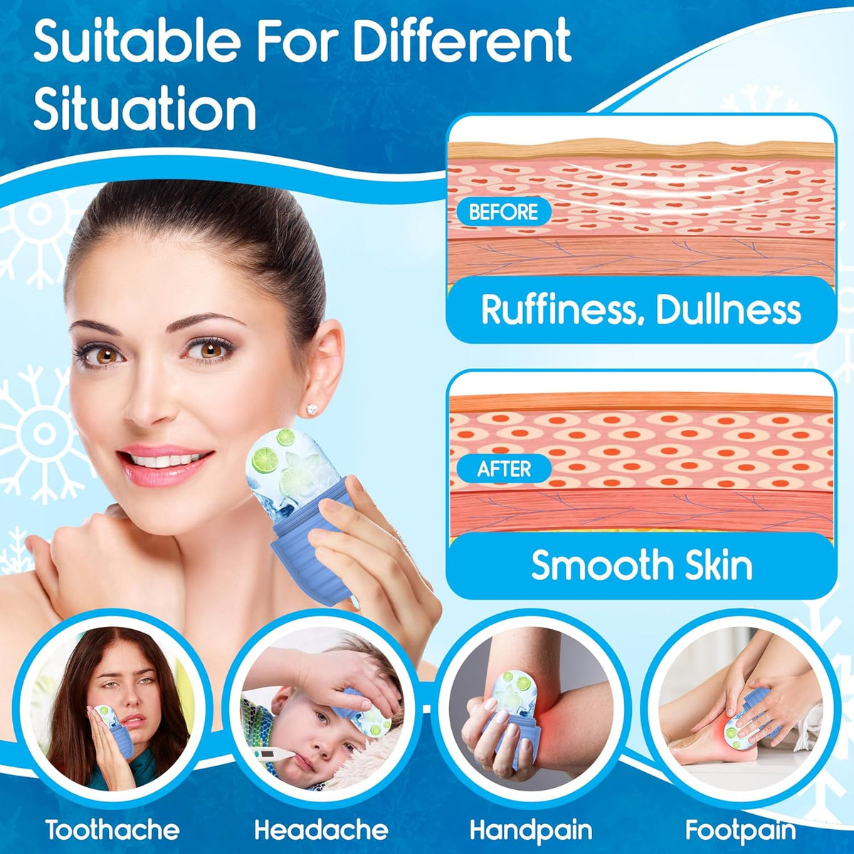 1Pcs Ice Roller for Face, Ice Face Roller, Reusable Silicone Ice Mold for Face, Facial Beauty Ice