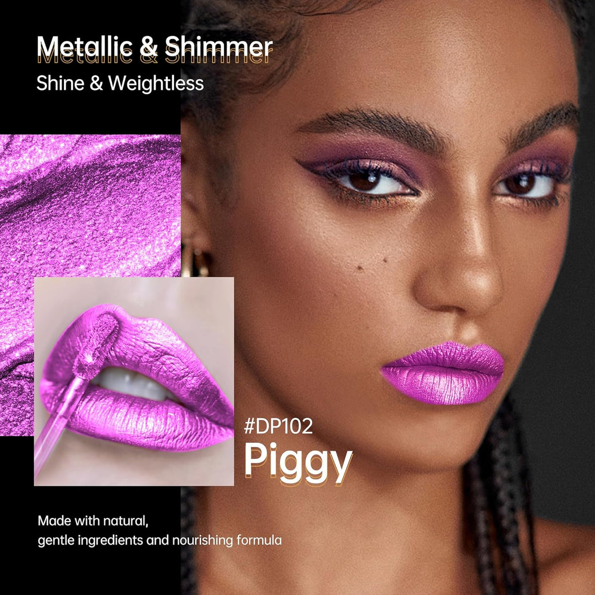 Purple Lipsticks for Women Metallic Lipstick Long Lasting Lip Gloss Metal Shine Lightweight