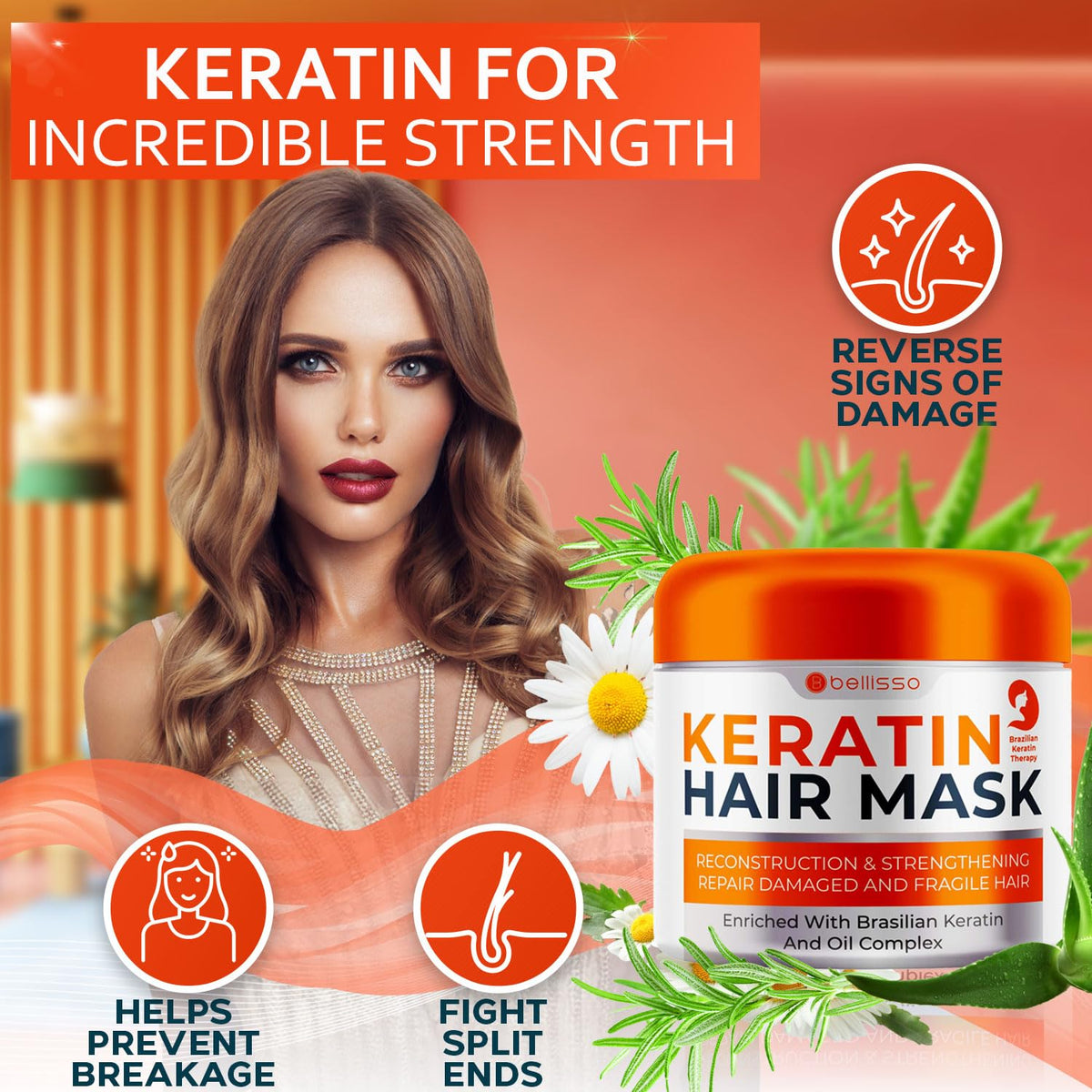 Keratin Hair Mask - Sulfate Free Hydrating Deep Conditioner Treatment for Dry, Damaged and Split