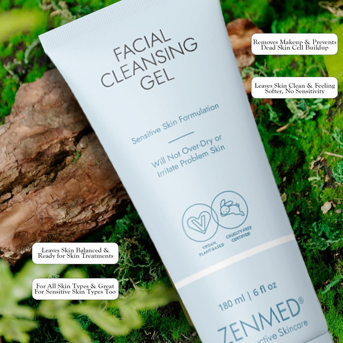 ZENMED Facial Cleansing Gel 6 oz for Women and Men - All-in-One Cleanser Face Wash | Hydrating