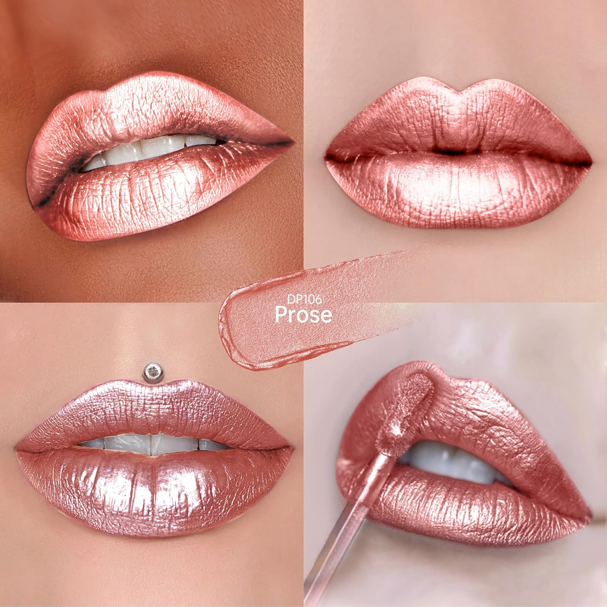 Nude Pink Lipsticks for Women Metallic Lipstick Long Lasting Non Stick Cup Lip Gloss, Shimmer