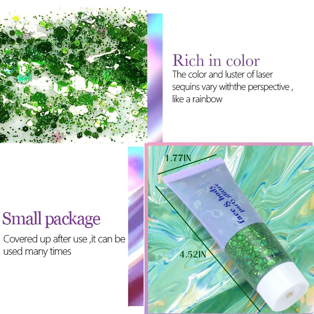 DAGEDA Green Body Glitter Gel, St Patricks Day Face Glitters Body Sequins Shimmer, Chunky Glitter