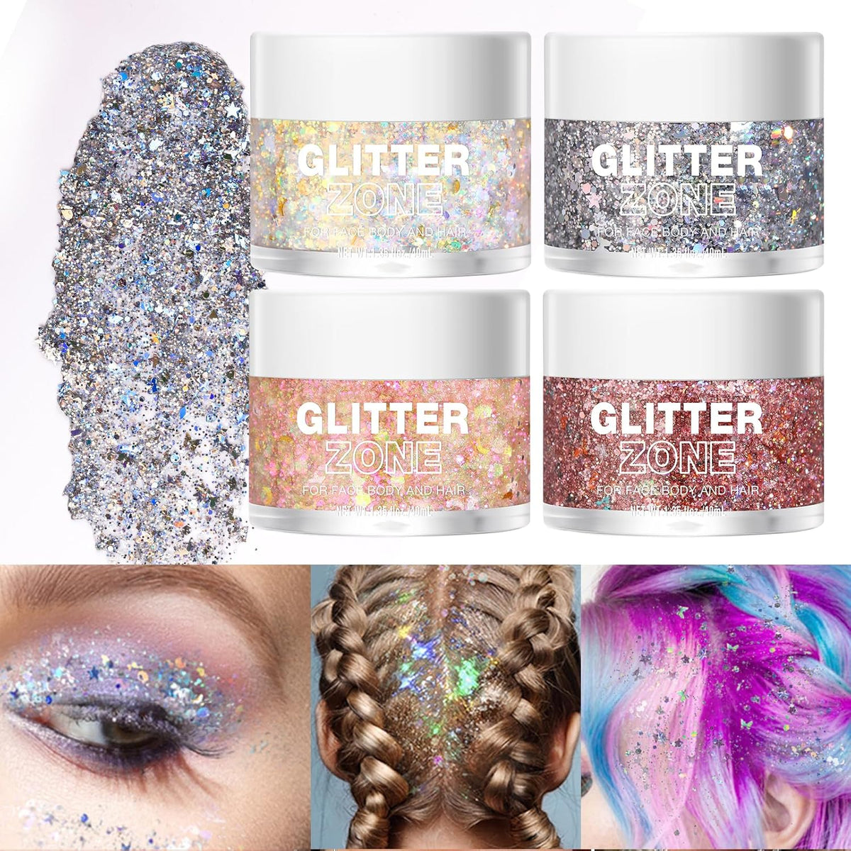 LANGMANNI Holographic Body Glitter Gel for Body, Face, Hair and Lip.Color Changing Glitter Gel
